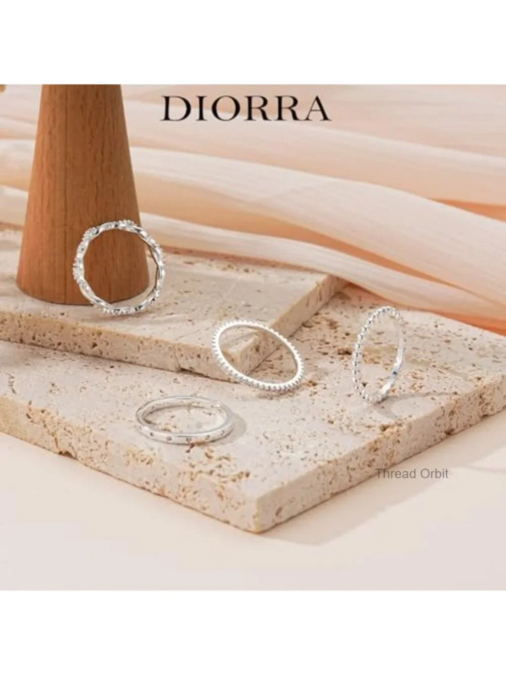 4PCS Thin Stackable Cubic Zirconia Silver Rings Set Size 5-10